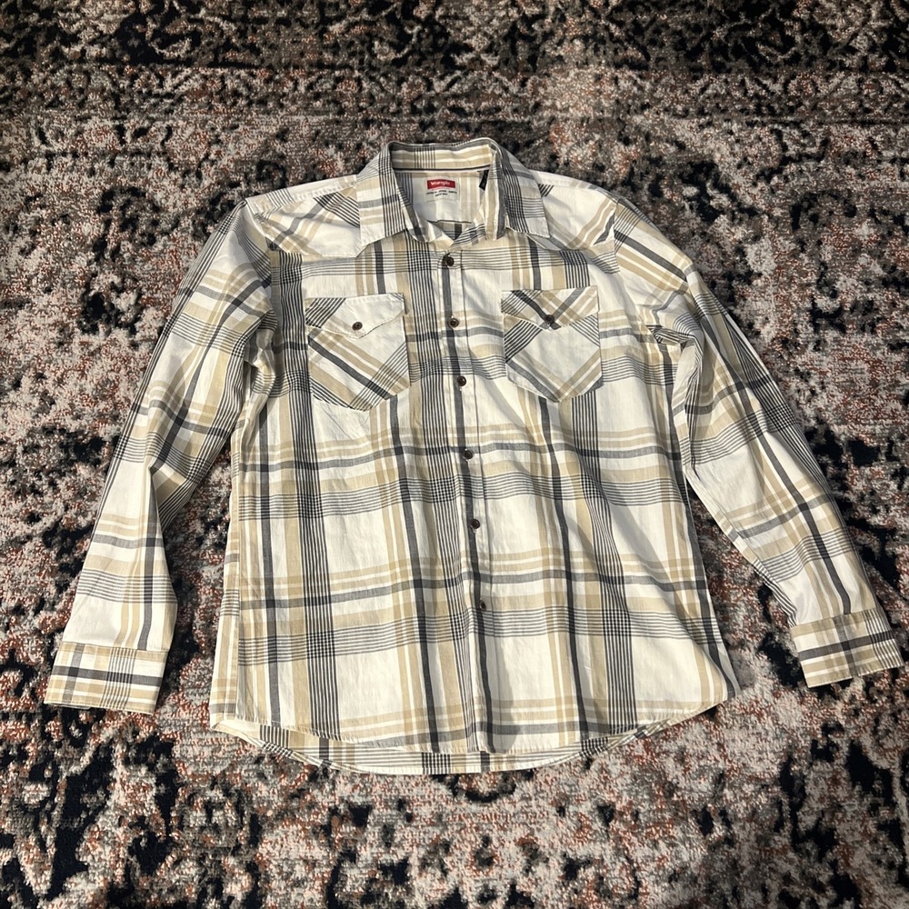 Wrangler Western Mens Size L Multi Plaid Long Sleeve Cowboy